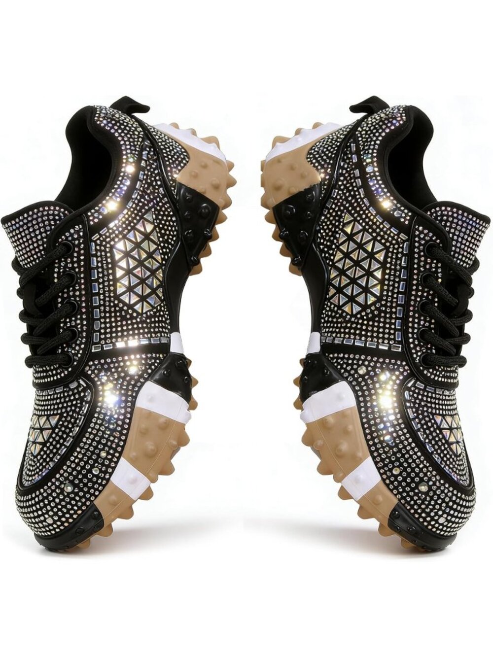 Women's Black Fashion Bling Rhinestone Glitter Chunky Comfort Casual Sneakers